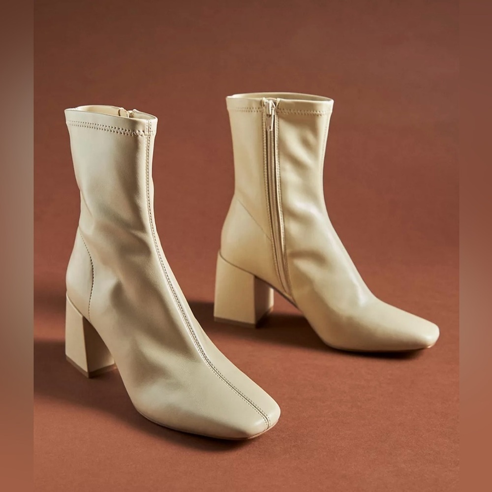 Anthropologie Silent D Carina Cream Heeled Ankle Boots